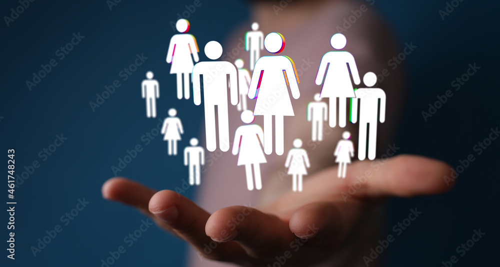 holding 3D rendering group of blue people holding 3D rendering group of blue people