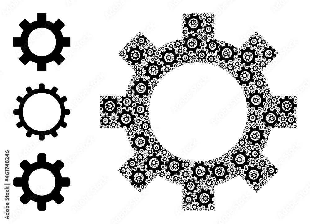 Itself recursive mosaic cog. Vector cog fractal is created with random itself cog parts. Flat illustration. Itself recursive mosaic cog. Vector cog fractal is created with random itself cog parts. Flat illustration.