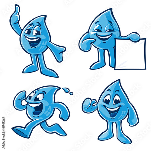 set of cartoon characters water drops