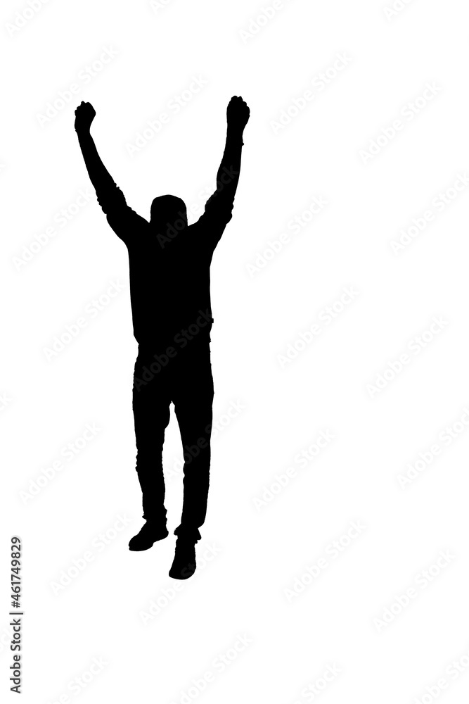 a men silhouette which shows success and joy on a white background 