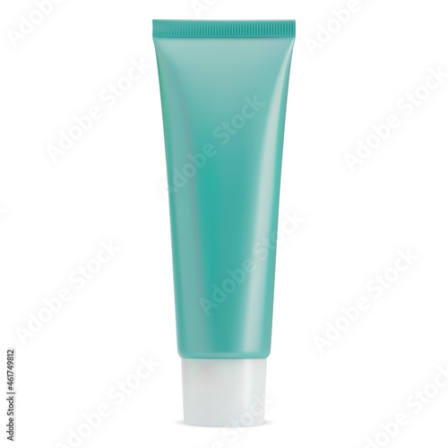 Cosmetic cream tube. White cap cream bottle mockup blank. Realistic glossy toothpaste packaging template, isolated on white. BB foundation face cosmetology product. Hair care shampoo