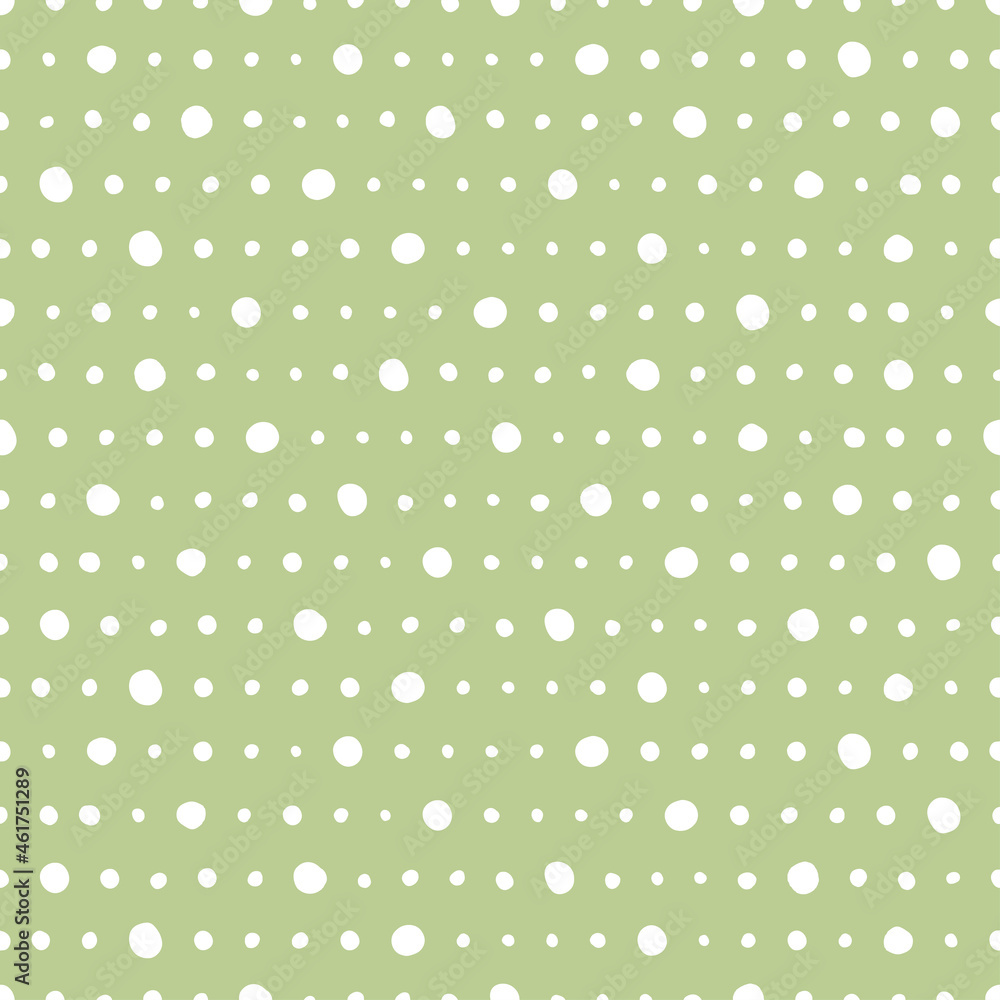 White dots lines seamless pattern on green background.