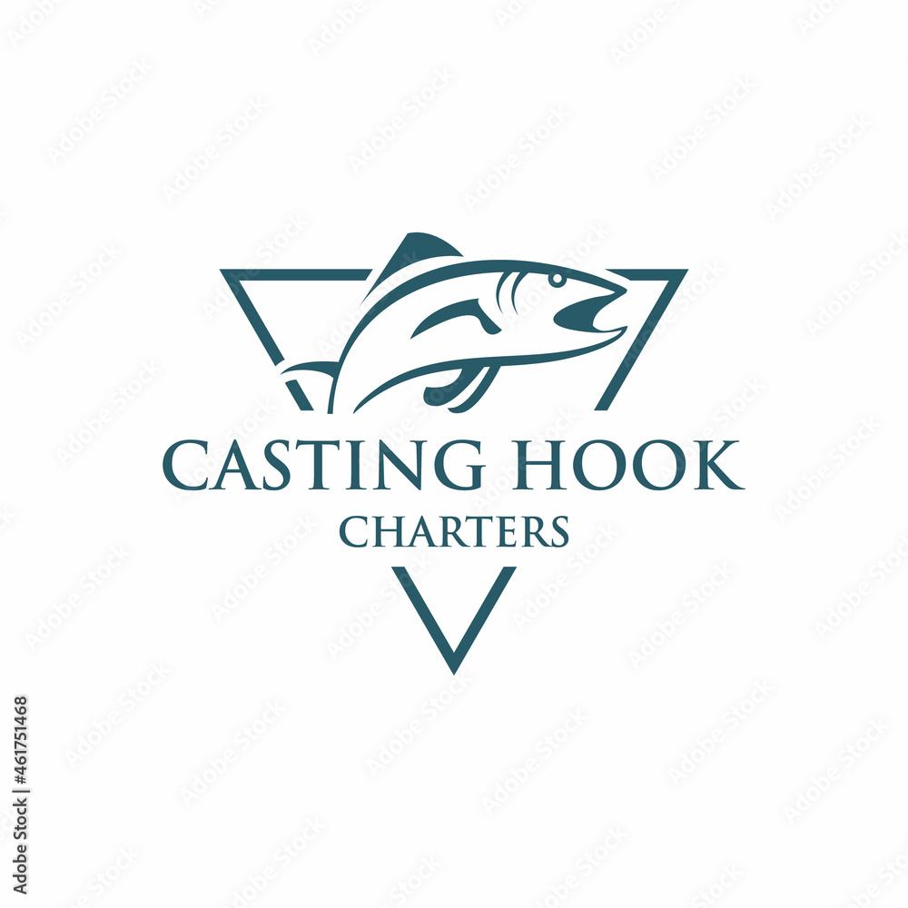 Fishing hooks rental vector logo for fishing tackle business