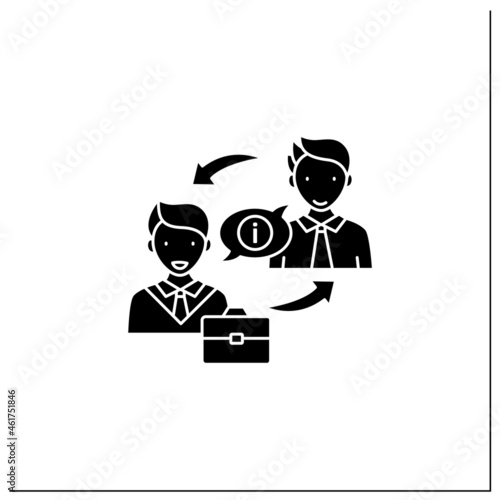 Exchanging information glyph icon. Exchanging networks, thoughts, knowledge with other people. Effective communication concept.Filled flat sign. Isolated silhouette vector illustration