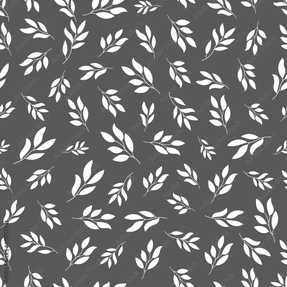Grey seamless pattern with white plants Grey seamless pattern with white plants