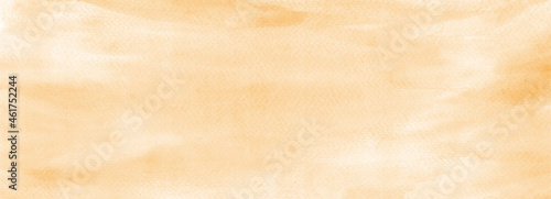 Handmade, organic painting. Burnt yellow pastel watercolor texture abstract panoramic banner background. Hi-res scanned file technique.