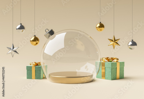 Fotografia empty glass christmas ball with ornaments for product display