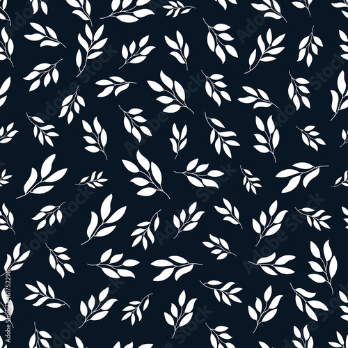 Navy seamless pattern with white plants