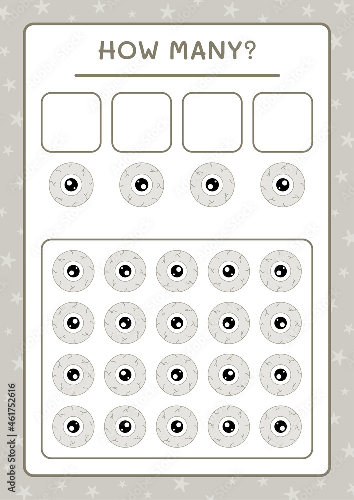 How many Eye, game for children. Vector illustration, printable worksheet How many Eye, game for children. Vector illustration, printable worksheet