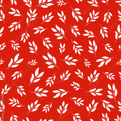 Red seamless patterns with white flower leaves.