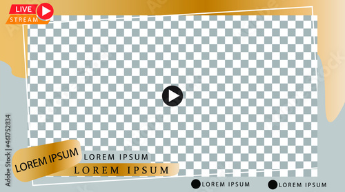 video frame overlay on transparently background compatible with any platform for video conferencing and live streaming use with gold and silver color scheme landscape dimension 16:9