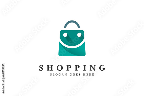blue bag with smiley face usable logo for marketplace, sopping , mart, social media ,web icon, industry