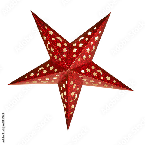  Christmas tree decoration red star made of paper on a white background.j