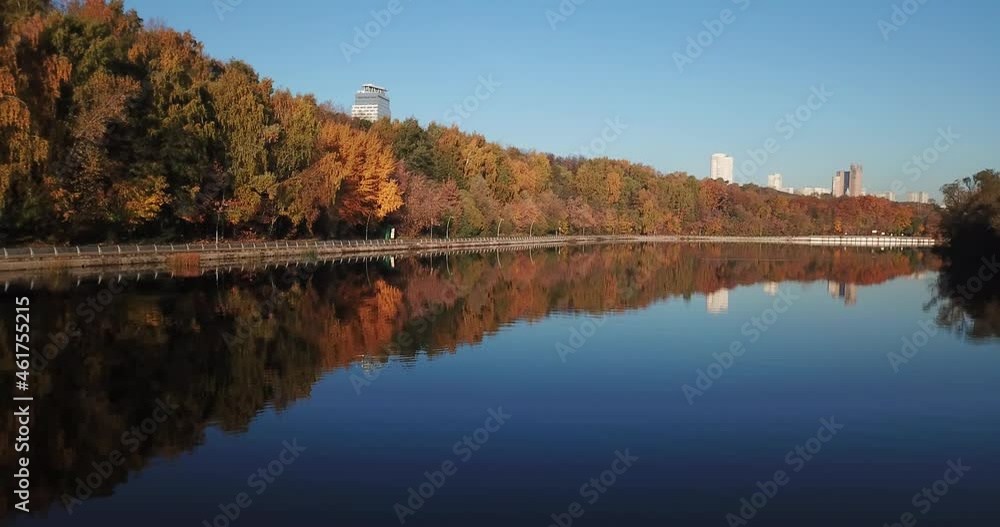 4K bright sunny autumn morning video of foggy Moscow River and yellow red forest in Moscow, Russia 4K bright sunny autumn morning video of foggy Moscow River and yellow red forest in Moscow, Russia