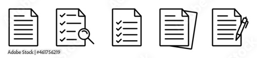 Paper documents icon set. Folded paper. checkmarks, magnifier and pen. Quality check sign. vector illustration
