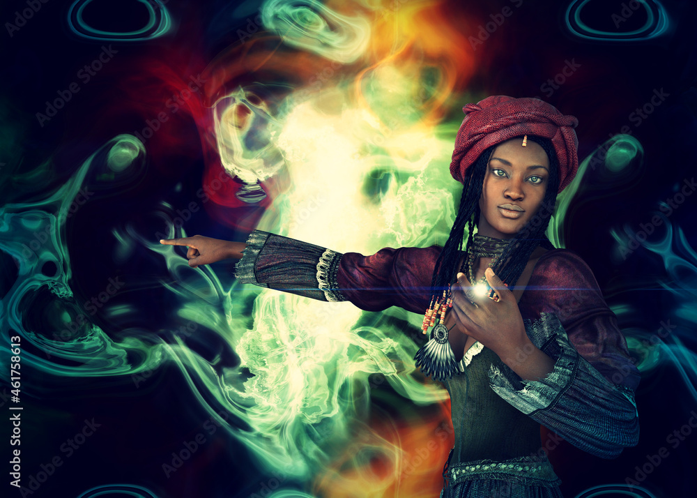 3D African witch conjuring