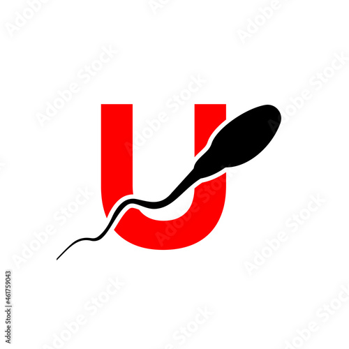 Sperm, Egg Cell Logo On Letter U Template. Sperm Bank Medical Logo. Sperm Logo Vector Icon
