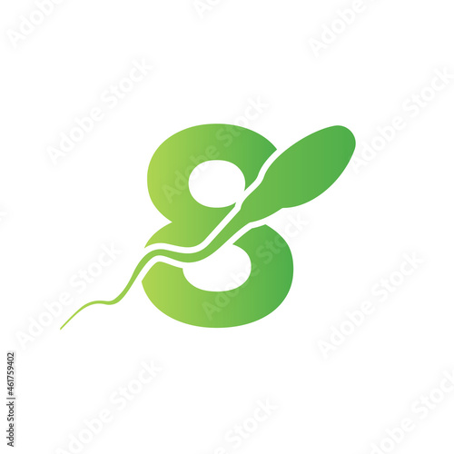 Sperm, Egg Cell Logo On Letter 8 Template. Sperm Bank Medical Logo. Sperm Logo Vector Icon