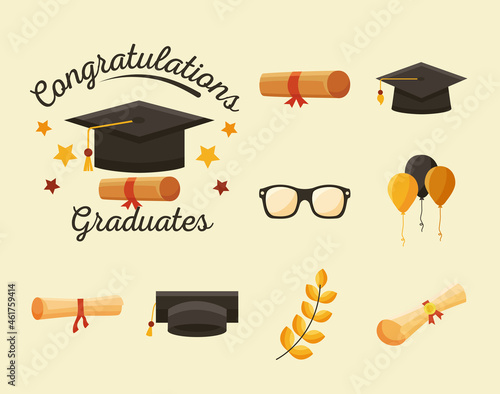 nine congrats graduates icons