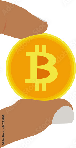 Bitcoin sostenido por una mano, fondo transparente