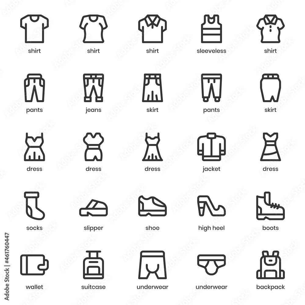 Fashion and Clothes icon pack for your website design, logo, app, UI. Fashion and Clothes icon outline design. Vector graphics illustration and editable stroke. Fashion and Clothes icon pack for your website design, logo, app, UI. Fashion and Clothes icon outline design. Vector graphics illustration and editable stroke.