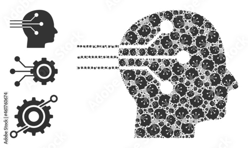 Itself fractal composition neural interface. Vector neural interface fractal is created of repeating itself neural interface elements. Flat illustration.