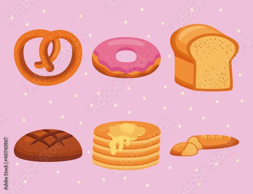 six sweet pastry icons