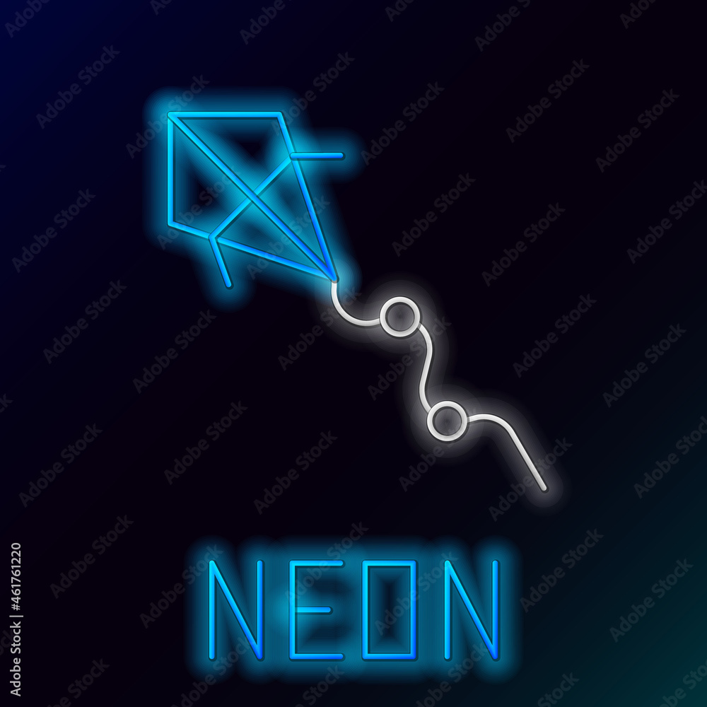 Glowing neon line Kite icon isolated on black background. Colorful outline concept. Vector Glowing neon line Kite icon isolated on black background. Colorful outline concept. Vector