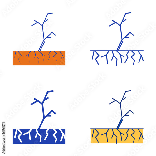 Desertification icon set in flat and line style