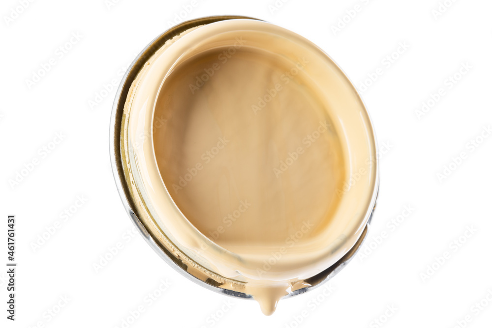 Lid of can with paint dripping isolated on white background Lid of can with paint dripping isolated on white background