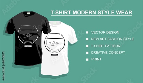 Original collection, typography, vector design, new art fashion style print fish in a fishbowl , creative concept, t-shirt pattern. Your photo.