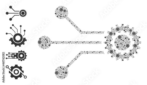 Itself fractal collage micro mechanics. Vector micro mechanics collage is composed of random itself micro mechanics elements. Abstract illustration.