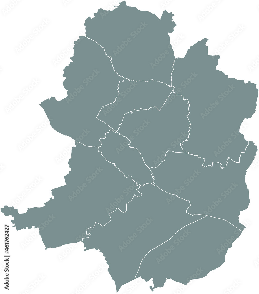 Simple blank gray vector map with white borders of urban city districts of Bielefeld, Germany