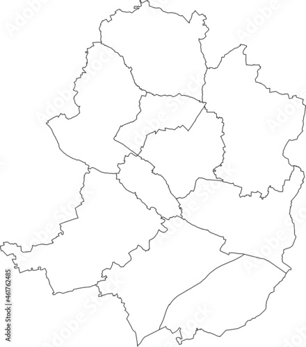 Simple blank white vector map with black borders of urban city districts of Bielefeld  Germany