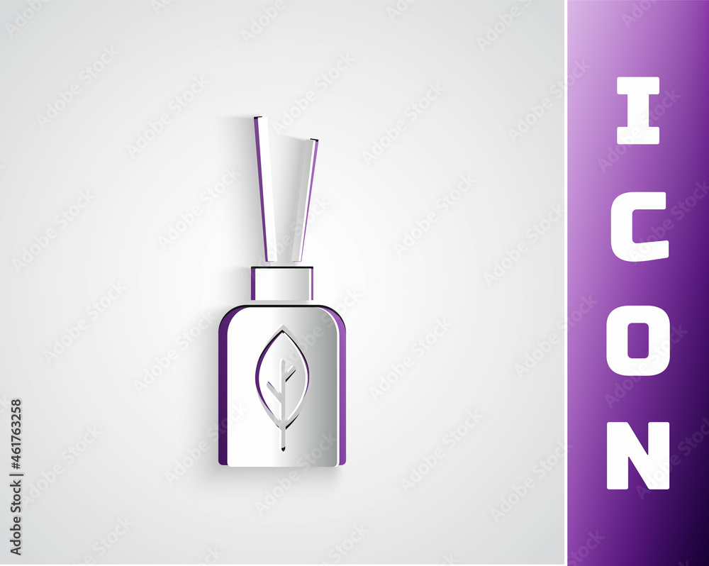 Paper cut Aroma diffuser icon isolated on grey background. Glass jar different with wooden aroma sticks. Paper art style. Vector Paper cut Aroma diffuser icon isolated on grey background. Glass jar different with wooden aroma sticks. Paper art style. Vector