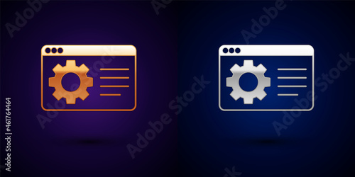 Gold and silver Browser setting icon isolated on black background. Adjusting, service, maintenance, repair, fixing. Vector