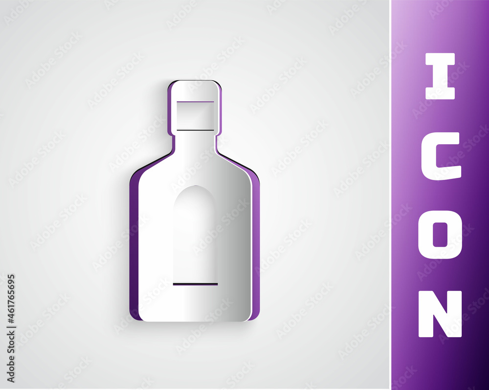 Paper cut Bottle of shampoo icon isolated on grey background. Paper art style. Vector Paper cut Bottle of shampoo icon isolated on grey background. Paper art style. Vector