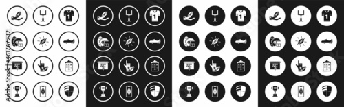 Set American football jersey, Football, and helmet, on hand, Soccer or shoes with spikes, goal post, Planning strategy concept and icon. Vector