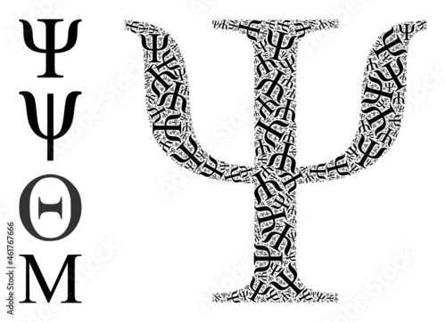 Itself recursion mosaic Psi Greek letter. Vector Psi Greek letter mosaic is organized from repeating itself Psi Greek letter items. Abstract illustration.