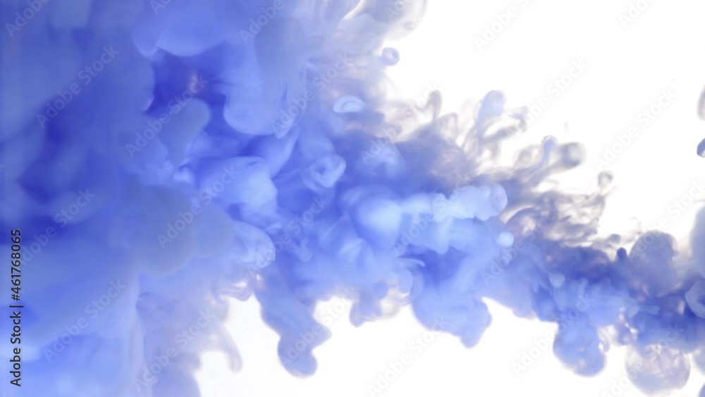 Blue ink in water slow motion. Stream of paint on white background Blue ink in water slow motion. Stream of paint on white background