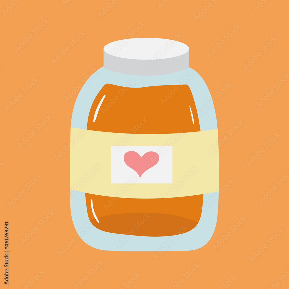 Cute hand drawn glass jar with orange or apricot jam. Doodle sweet preserve illustration. Homemade fruit jelly in a pot. Country style element. Organic food icon Cute hand drawn glass jar with orange or apricot jam. Doodle sweet preserve illustration. Homemade fruit jelly in a pot. Country style element. Organic food icon