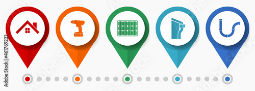 Home service, house building concept vector icon set, flat design pointers, infographic template in eps 10