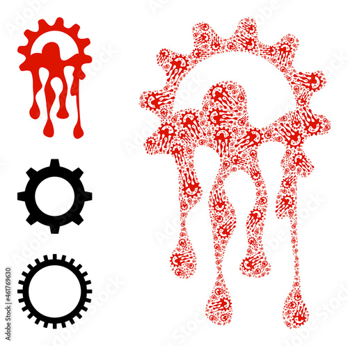 Itself recursion collage melting gear. Vector melting gear collage is organized from repeating itself melting gear pictograms. Flat illustration.