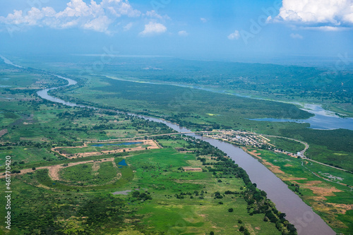 aerial view of the municipality of Gambote, department of Bolívar in Colombia and overflight of the Canal del dique photo