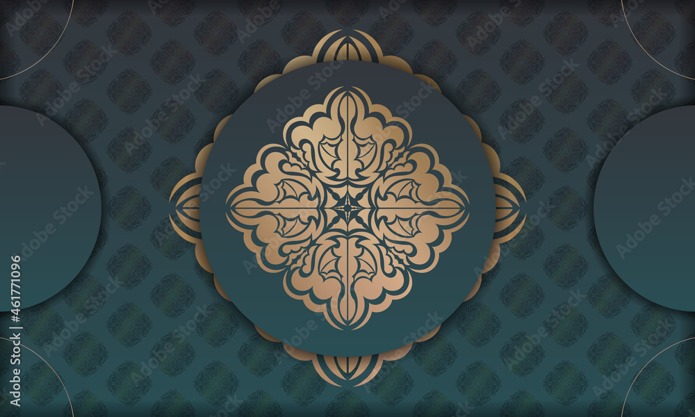Green gradient banner with luxurious gold ornamentation and text space Green gradient banner with luxurious gold ornamentation and text space