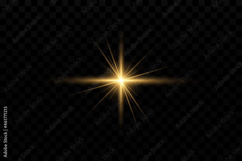 Light effect. Golden bright star, yellow sun. Starlight. Light effect. Golden bright star, yellow sun. Starlight.
