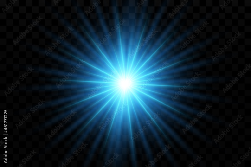 Blue glowing circles, sun, stars. Particle for design.