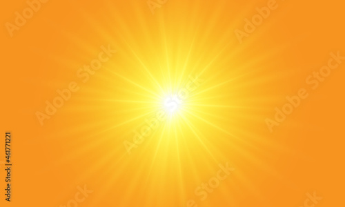 Warm sun on a yellow background. Leto.bliki solar rays.Оrange yellow background.