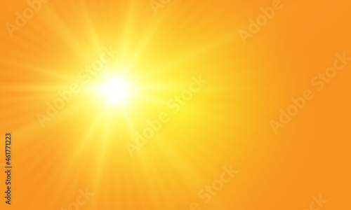 Warm sun on a yellow background. Leto.bliki solar rays.Оrange yellow background.