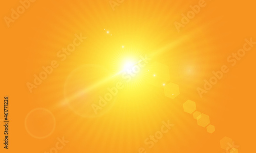 Warm sun on a yellow background. Leto.bliki solar rays.Оrange yellow background.